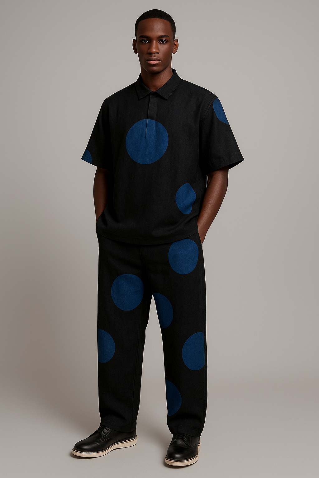 Blue & Black Contrast Print - Men's Cotton Adire Shirt