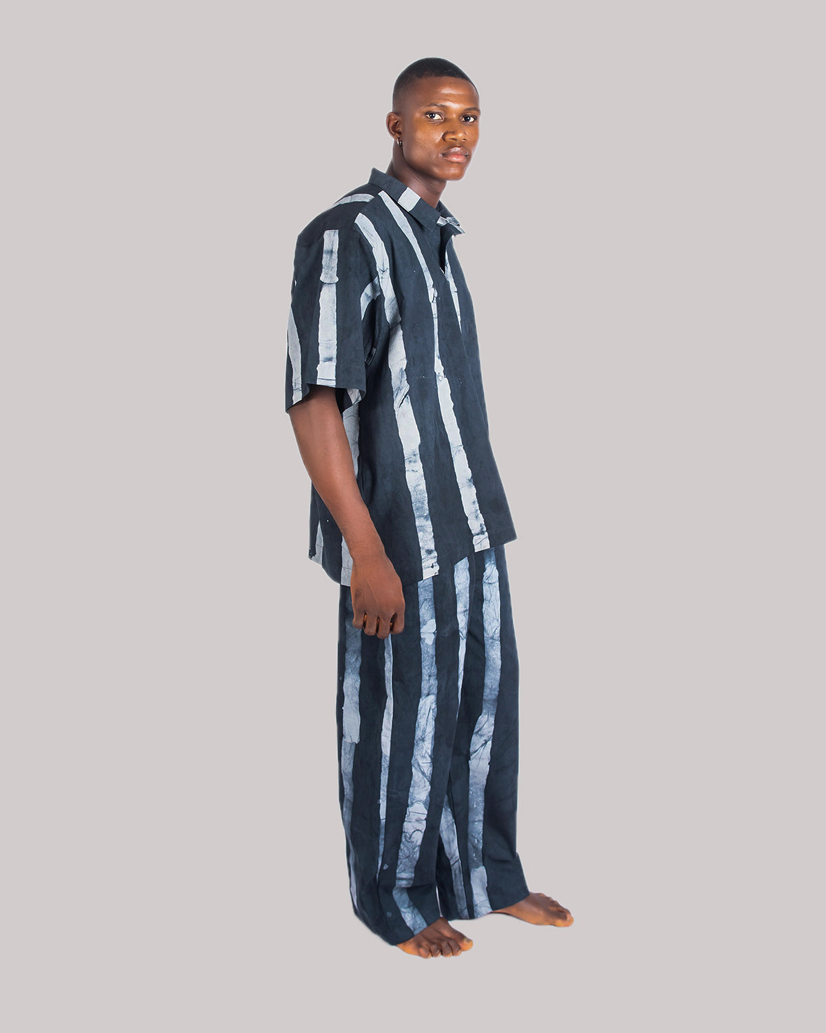 Black & Grey Vertical Print - Men's Cotton Adire Trousers