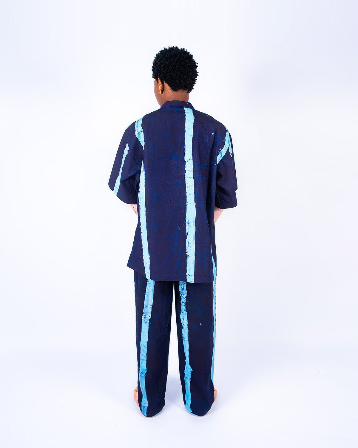 Navy & Sky Blue Vertical Print - Men's Cotton Adire Trousers