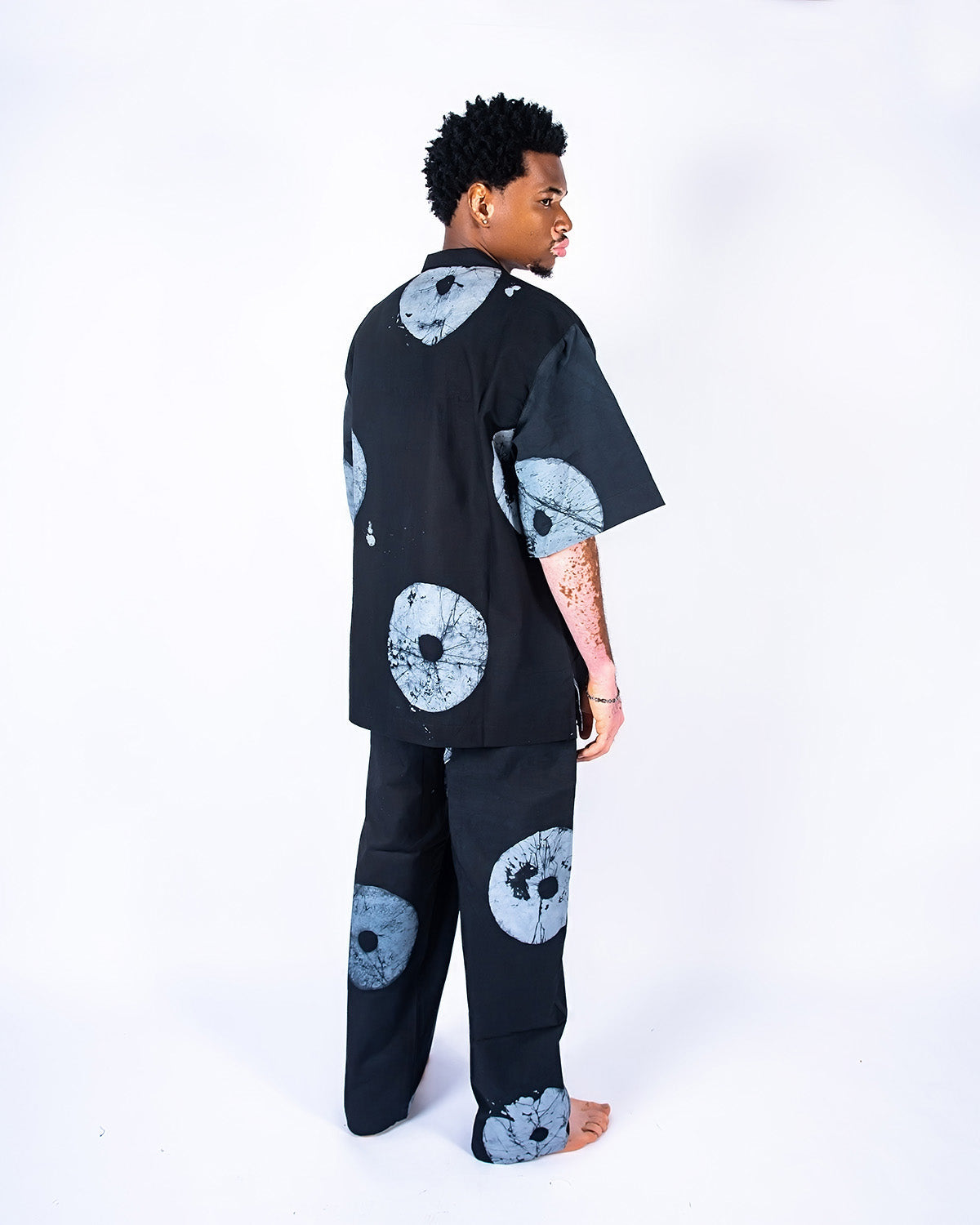 Grey & Black Contrast Print - Men's Cotton Adire Trousers
