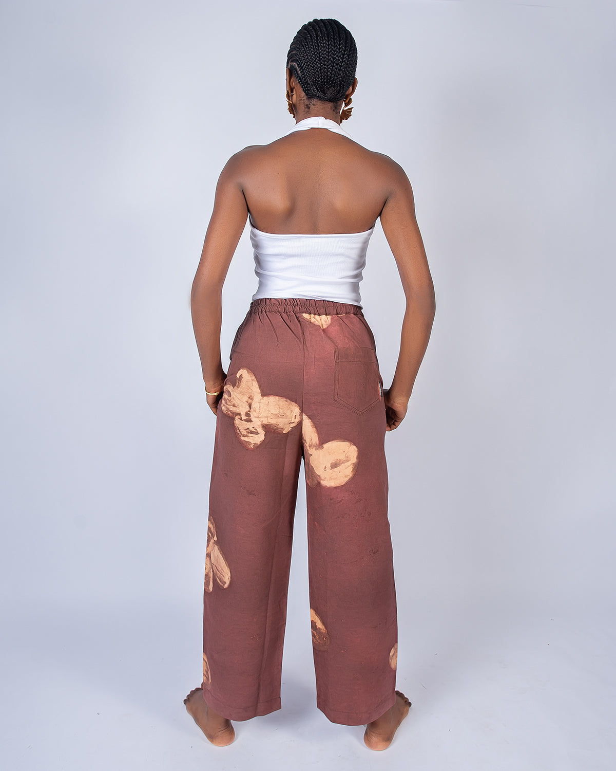 Brown & Yellow Tone Floral Print - Women's Cotton Adire Trousers