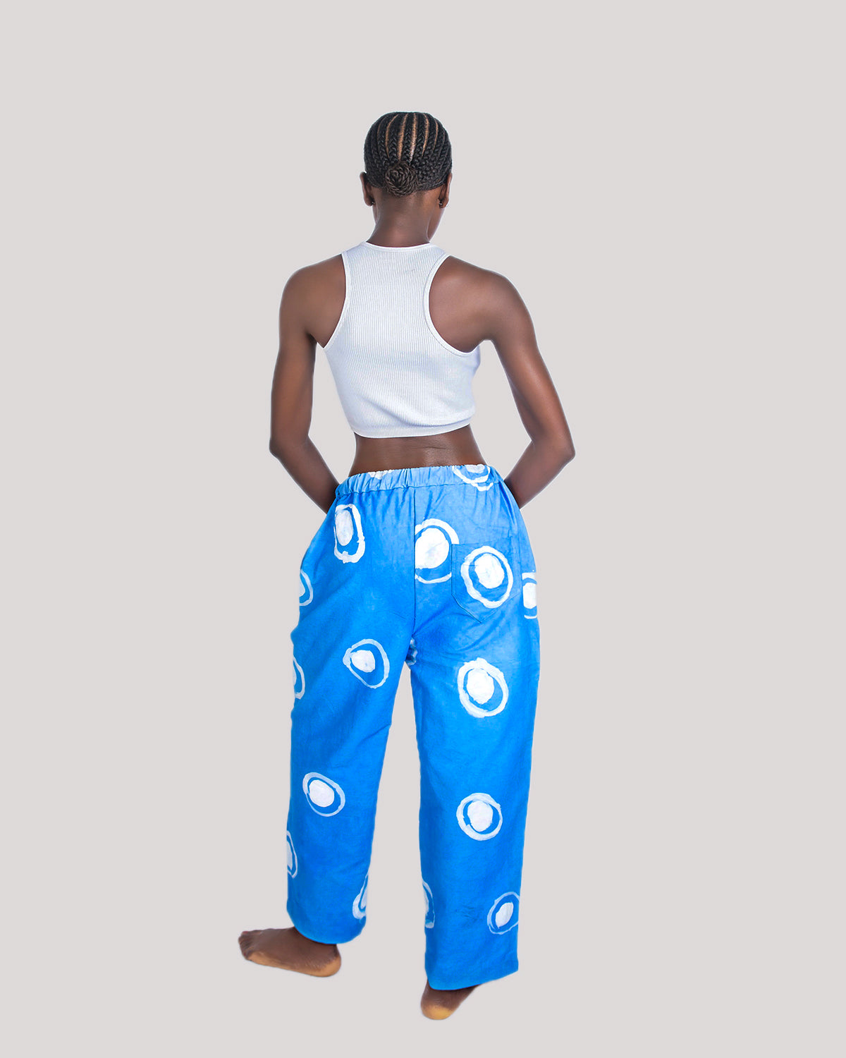 Sky Blue & White Contrast Print - Women's Cotton Adire Trousers
