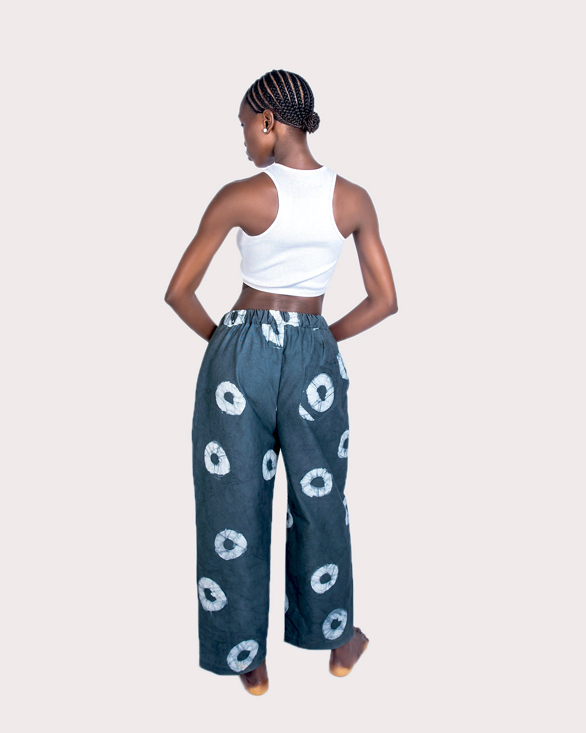 Grey & White Contrast Print - Women's Cotton Adire Trousers