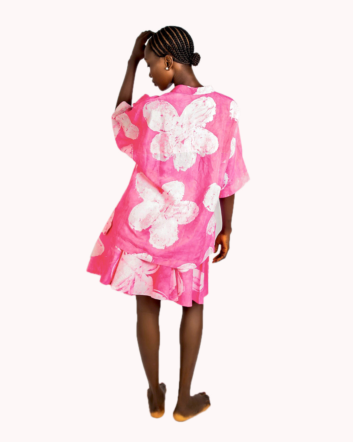 Pink Floral Print - Women's Cotton Adire Skirt