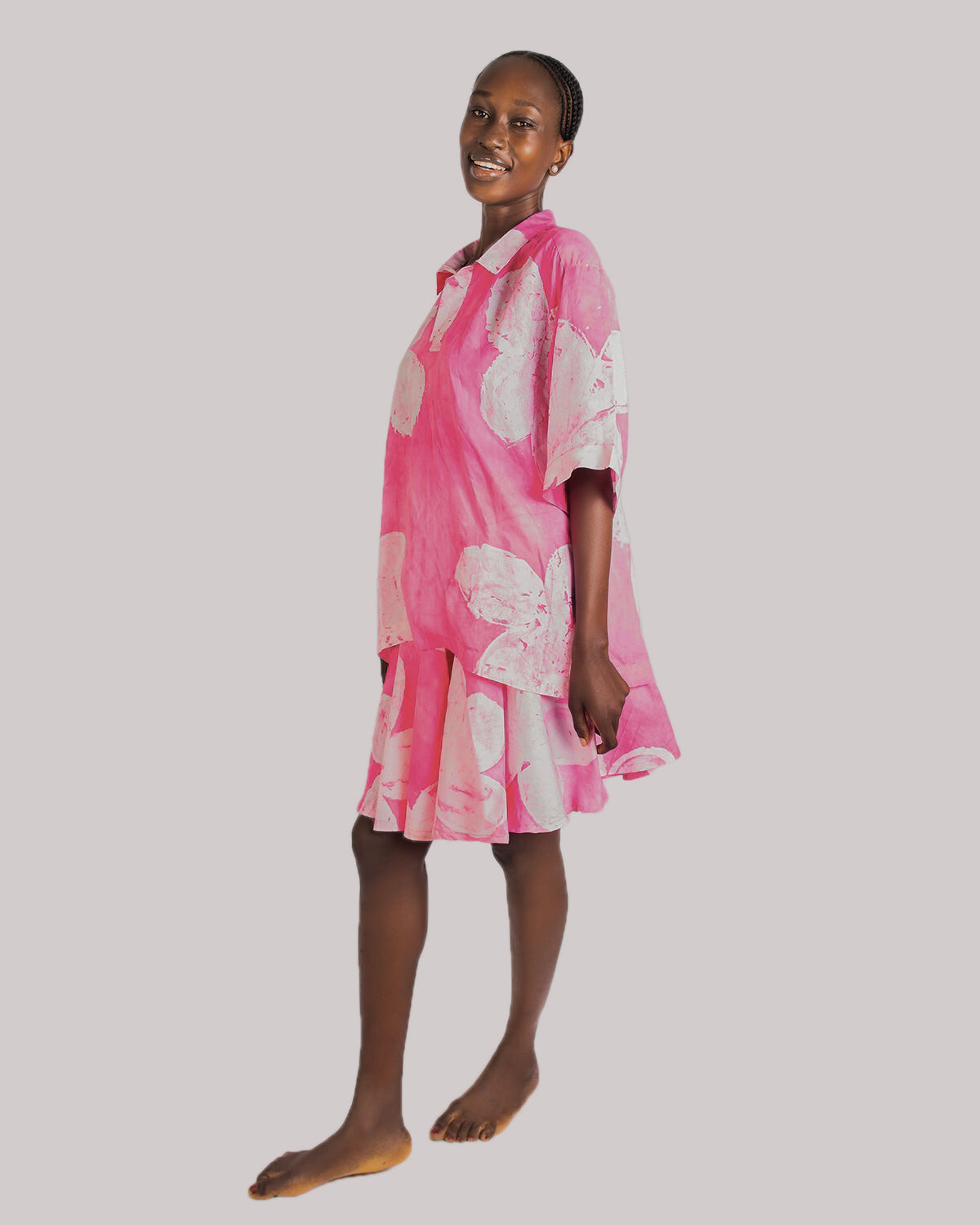 Pink Floral Print - Women's Cotton Adire Skirt