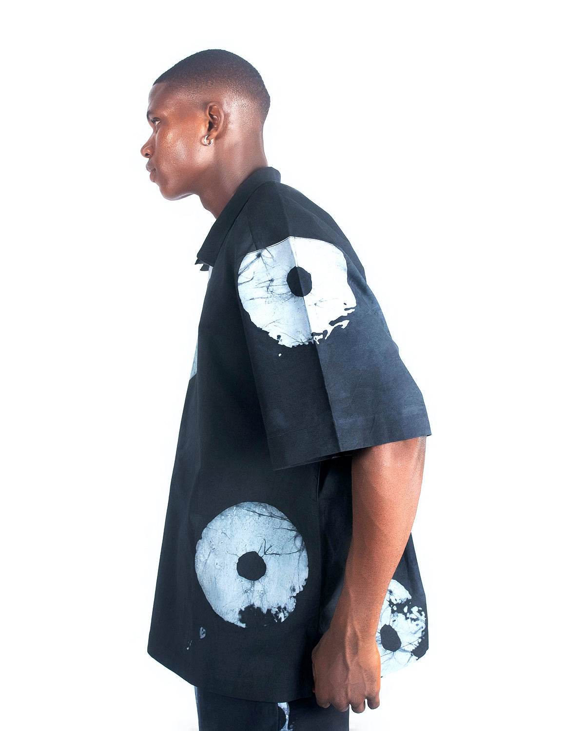 Grey & Black Contrast Print - Men's Cotton Adire Shirt