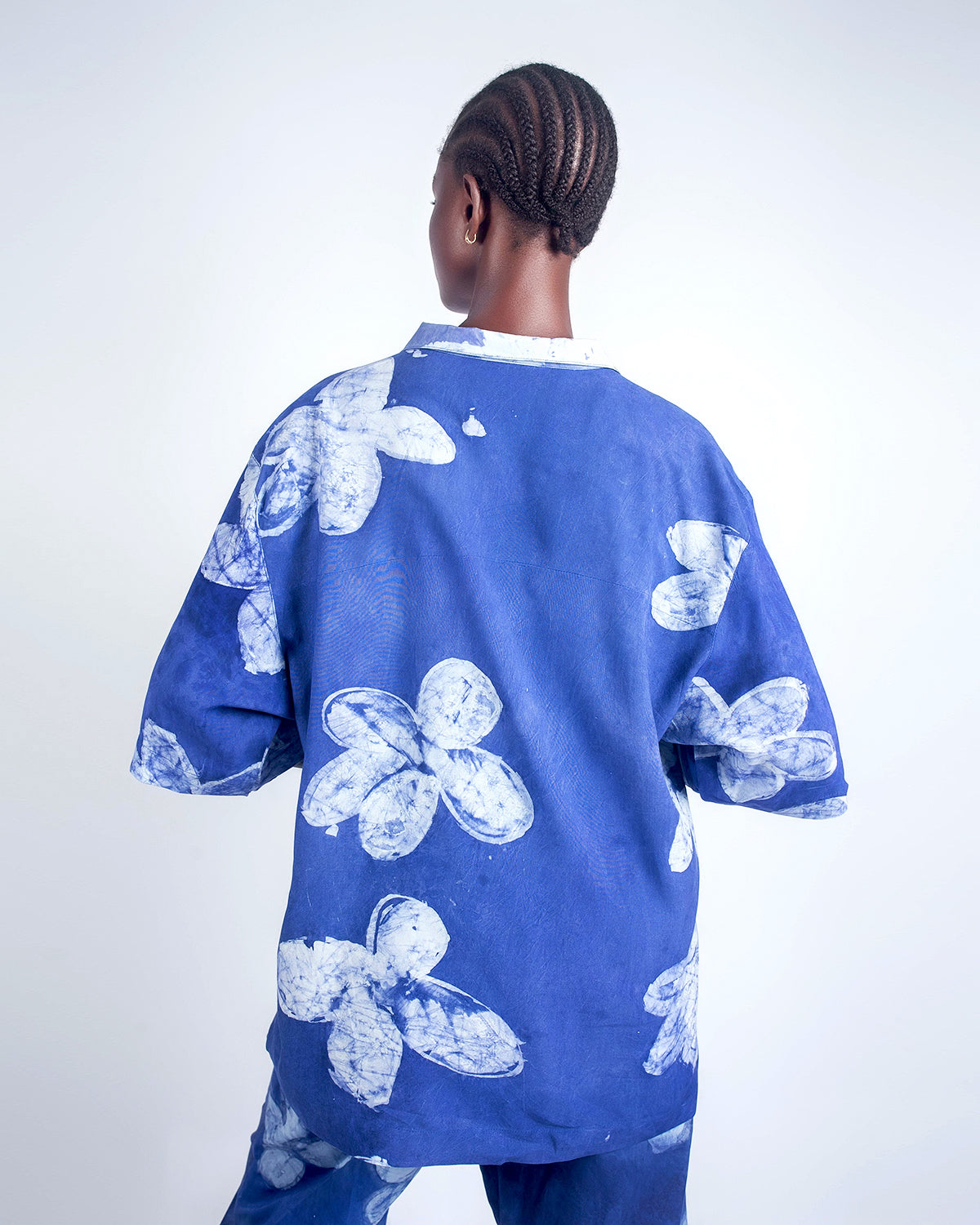 Blue Floral Print - Women's Soft Cotton Adire Shirt