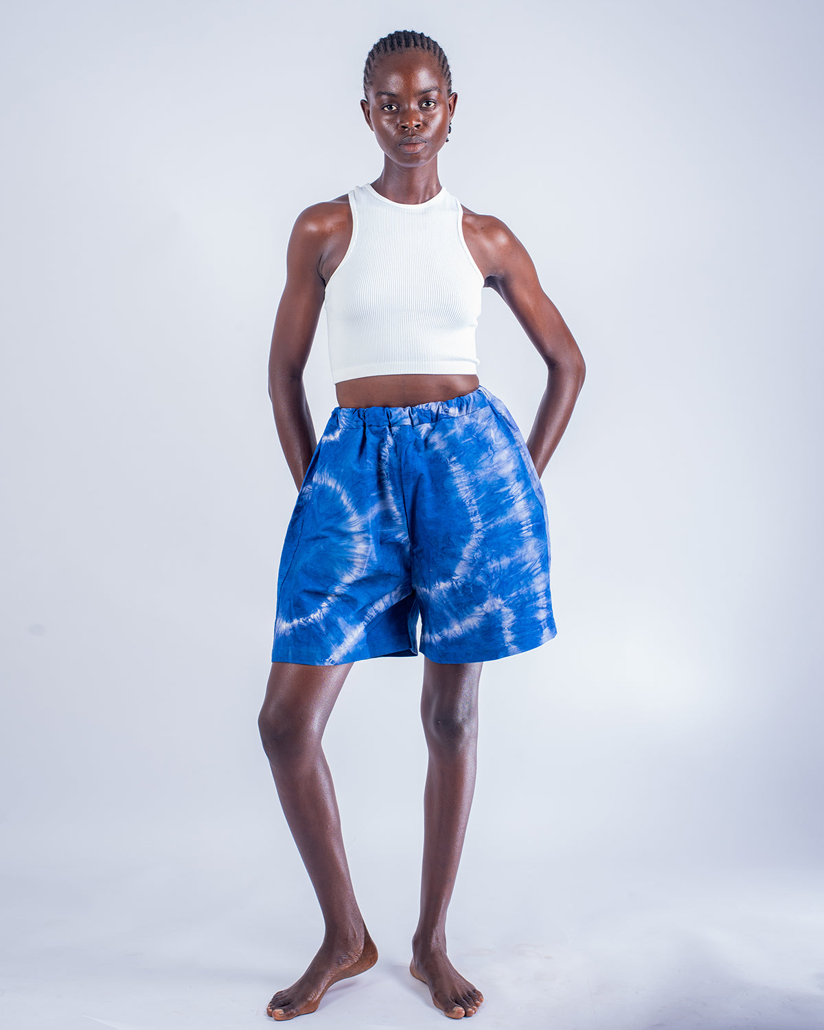 Blue Tie Dye - Women's Cotton Adire Shorts