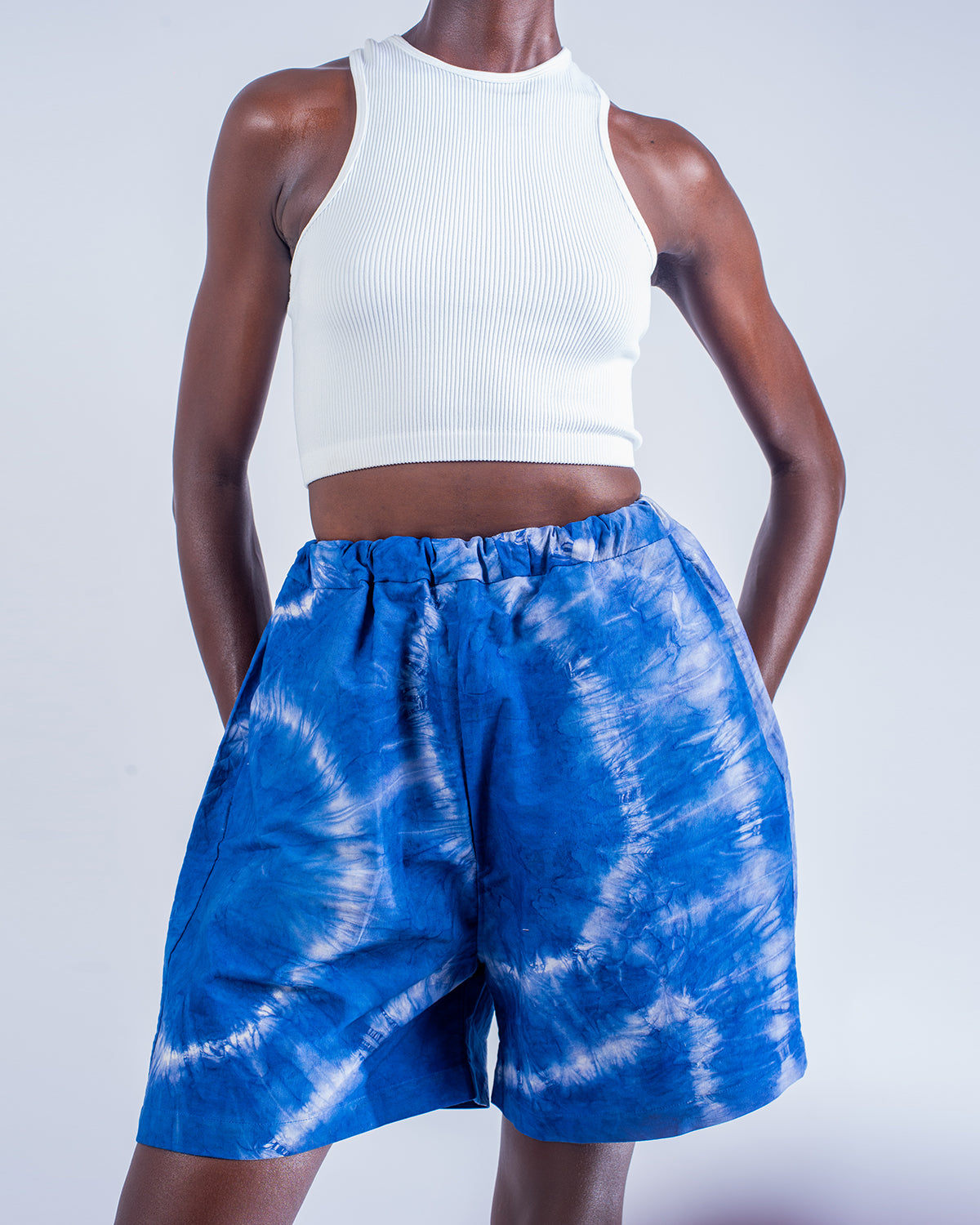 Blue Tie Dye - Women's Cotton Adire Shorts