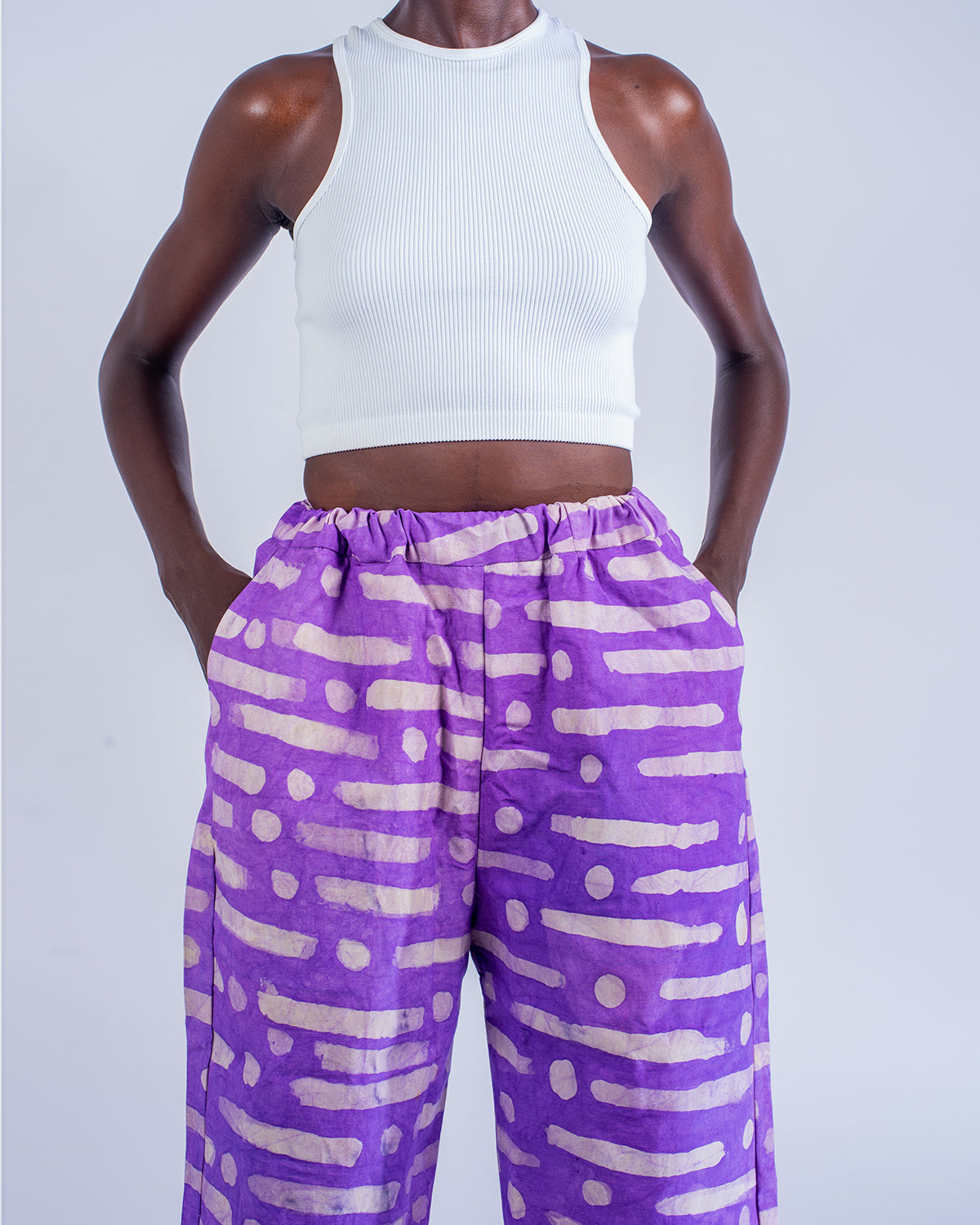 Purple & White - Women's Cotton Adire Trousers