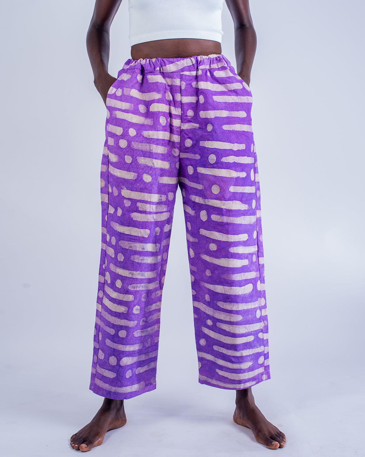 Purple & White - Women's Cotton Adire Trousers