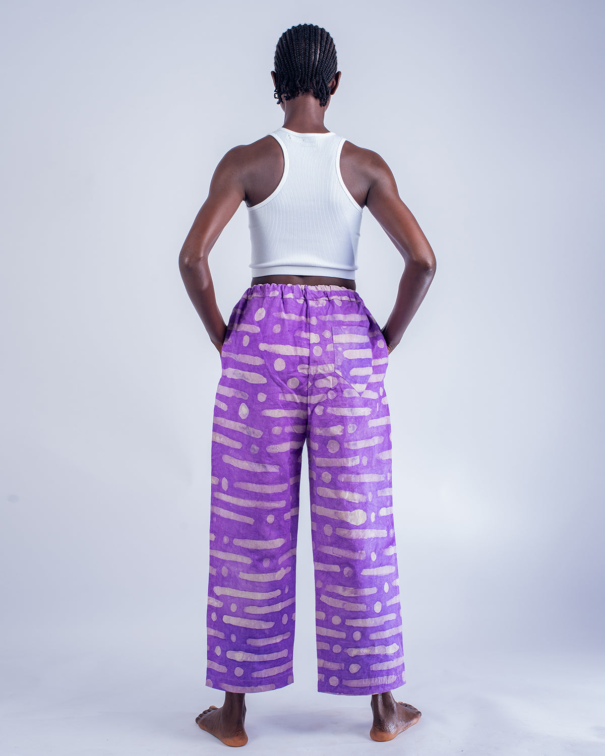 Purple & White - Women's Cotton Adire Trousers