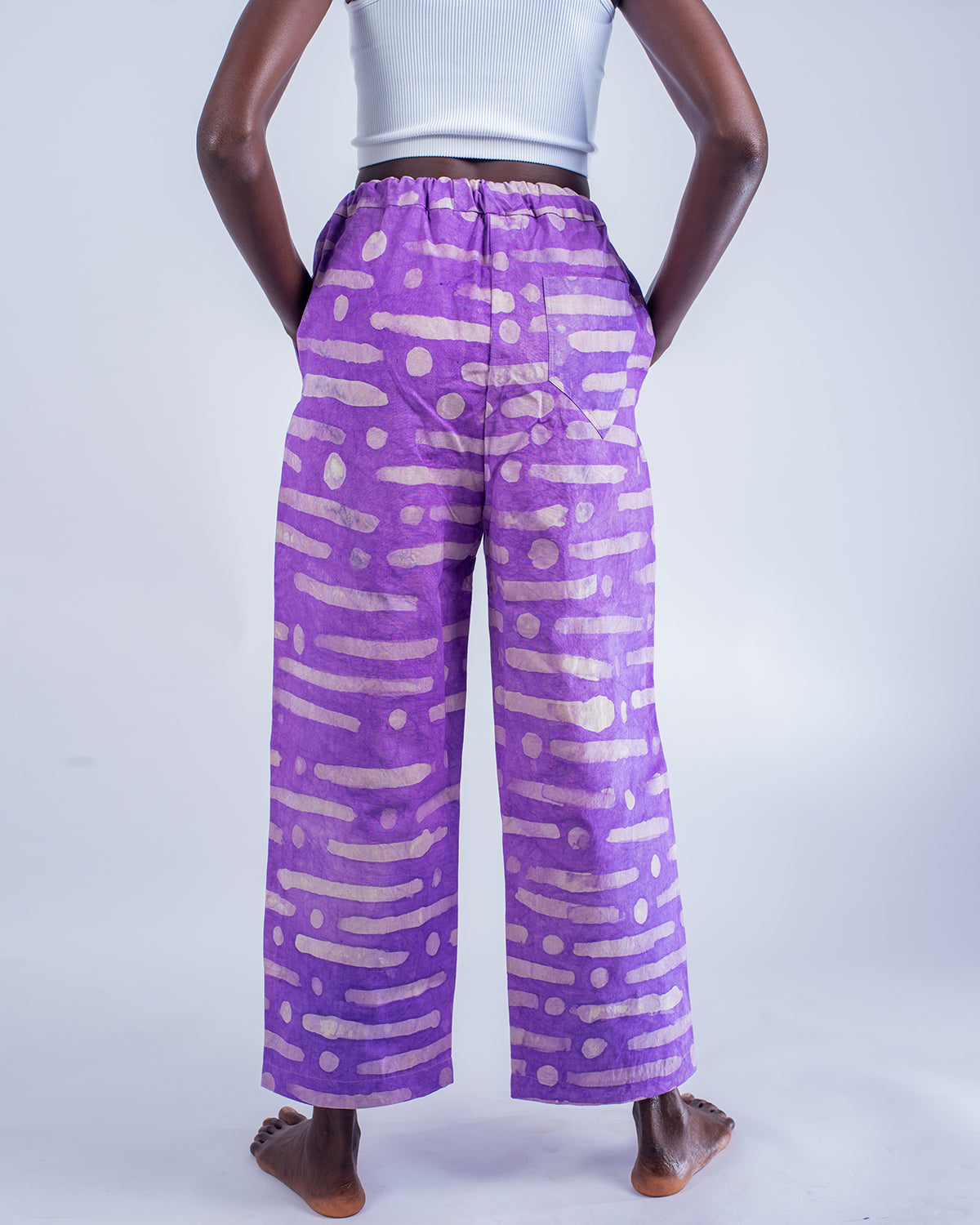 Purple & White - Women's Cotton Adire Trousers