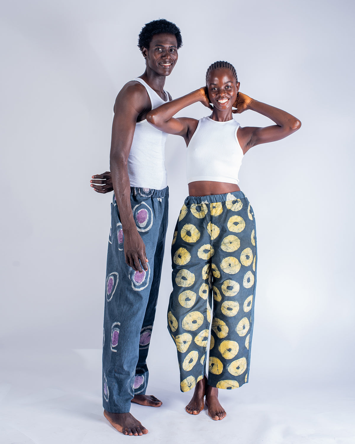 Grey & Yellow - Women's Cotton Adire Trousers
