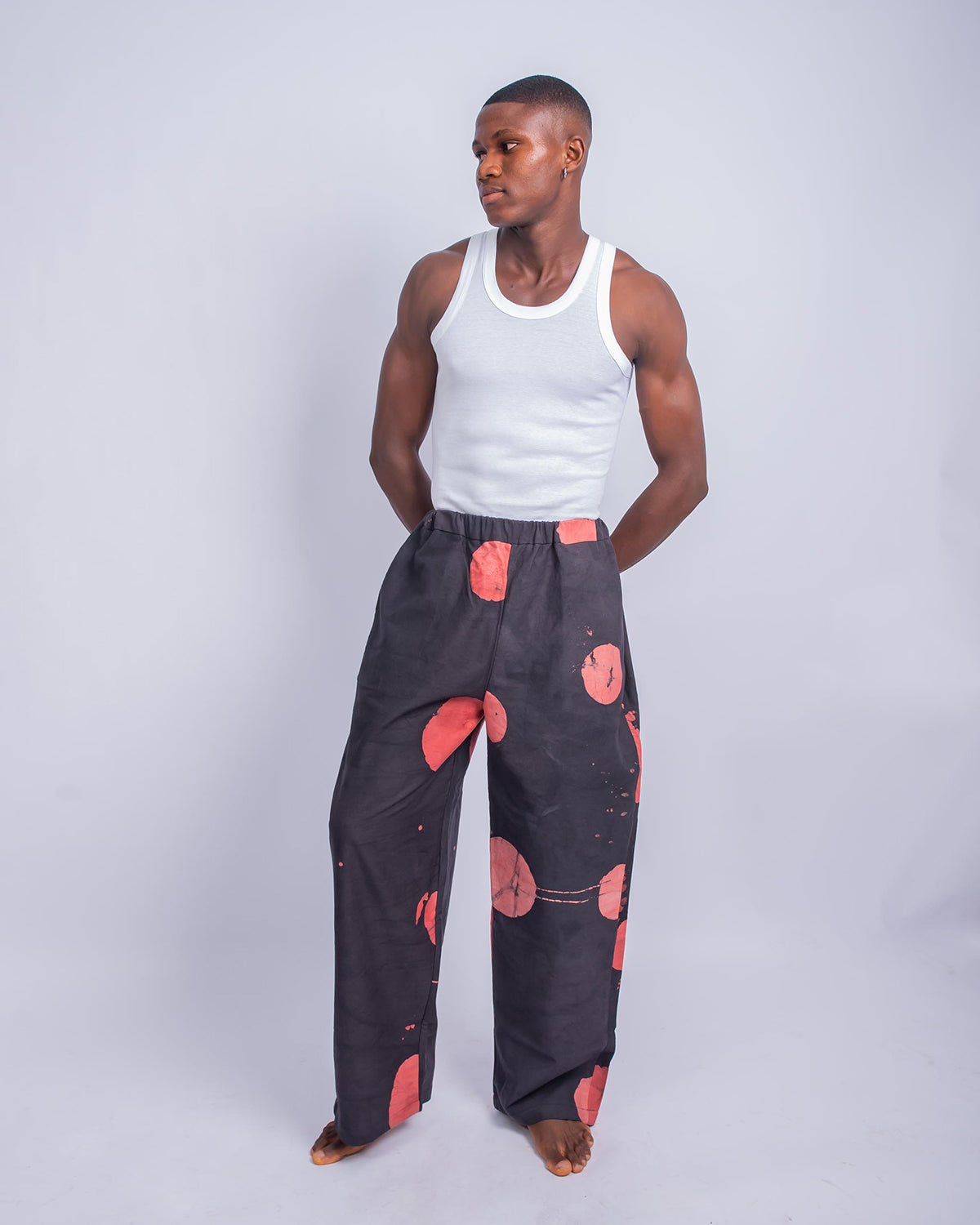 Red & Black Contrast Print - Men's Cotton Adire Trousers