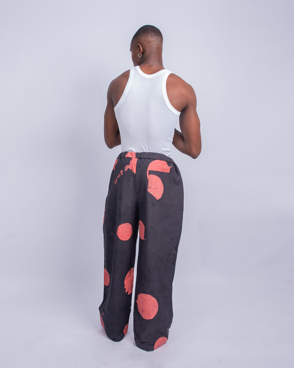 Red & Black Contrast Print - Men's Cotton Adire Trousers