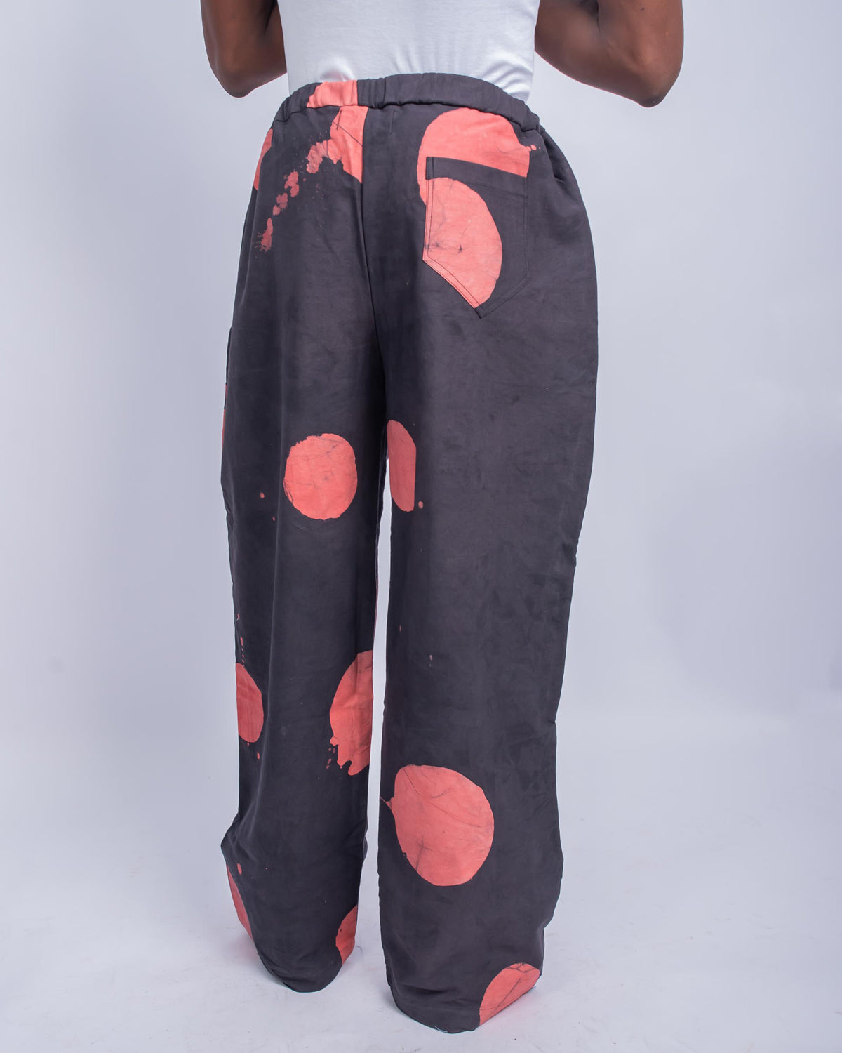 Red & Black Contrast Print - Men's Cotton Adire Trousers