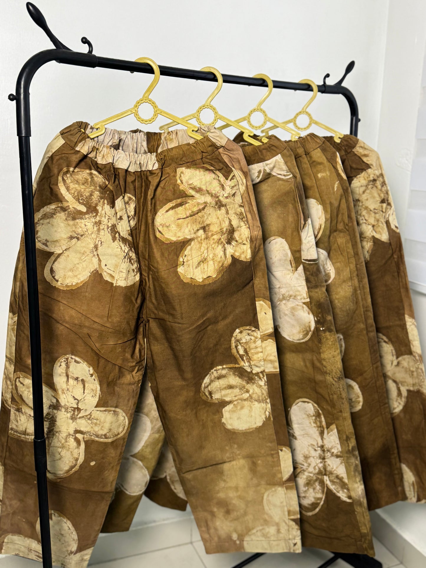 Brown Floral Print - Women's Cotton Adire Trousers