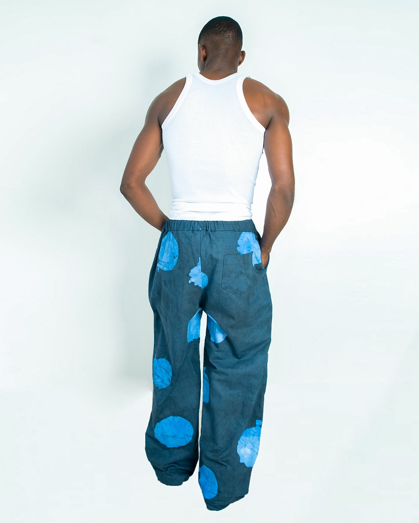 Blue Contrast Print - Men's Cotton Adire Trousers
