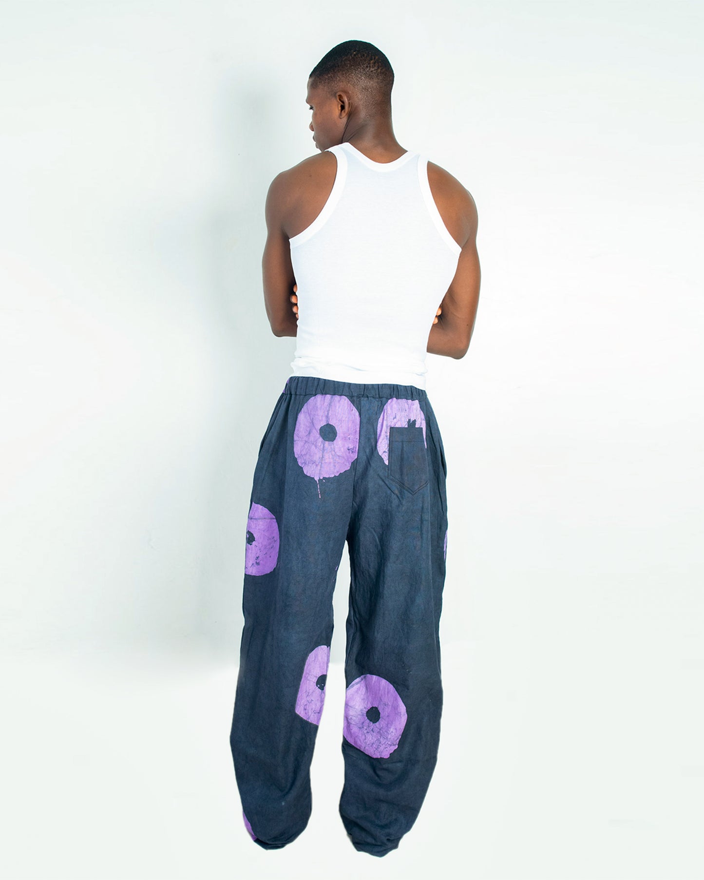 Purple & Black Contrast Print - Men's Cotton Adire Trousers