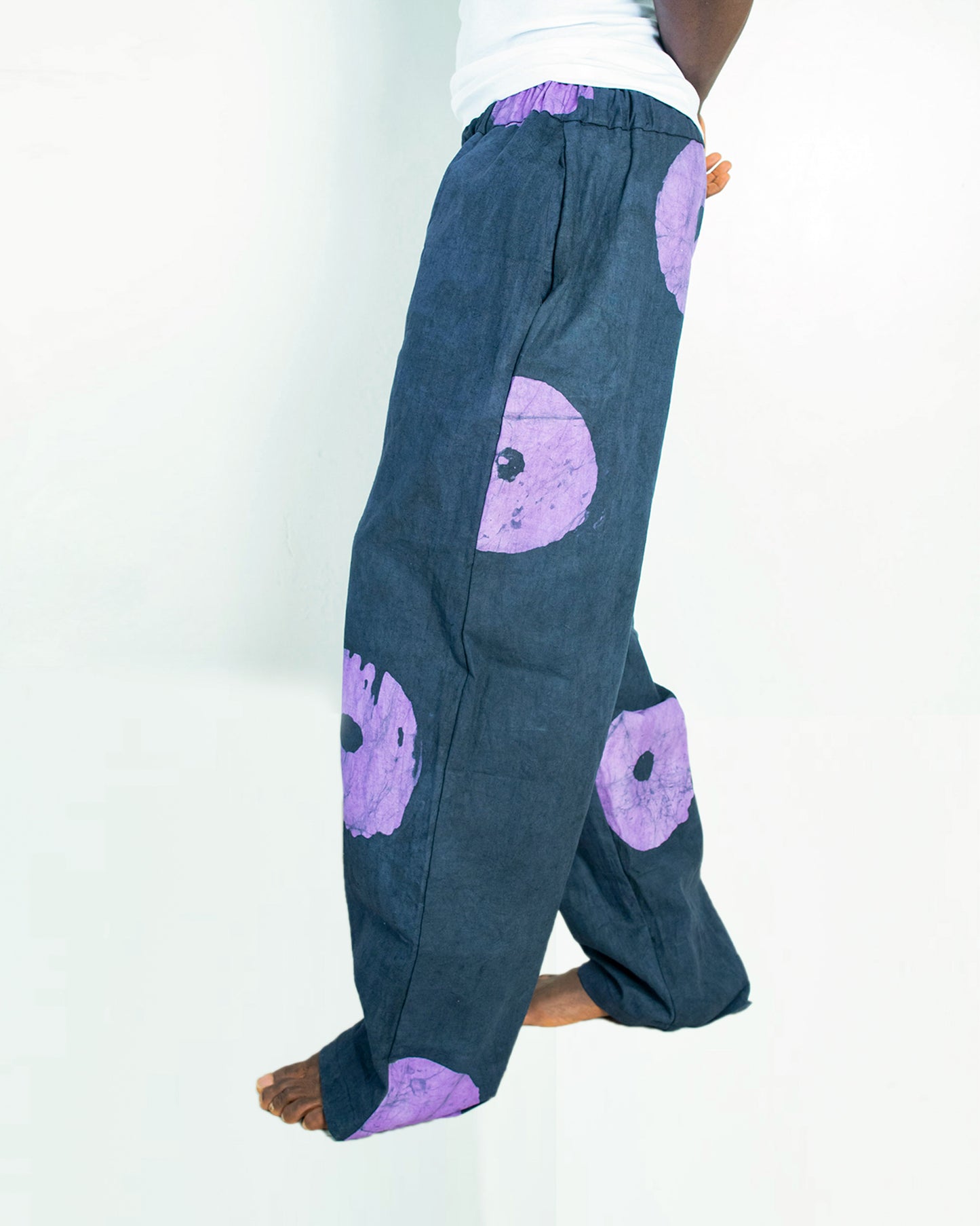 Purple & Black Contrast Print - Men's Cotton Adire Trousers