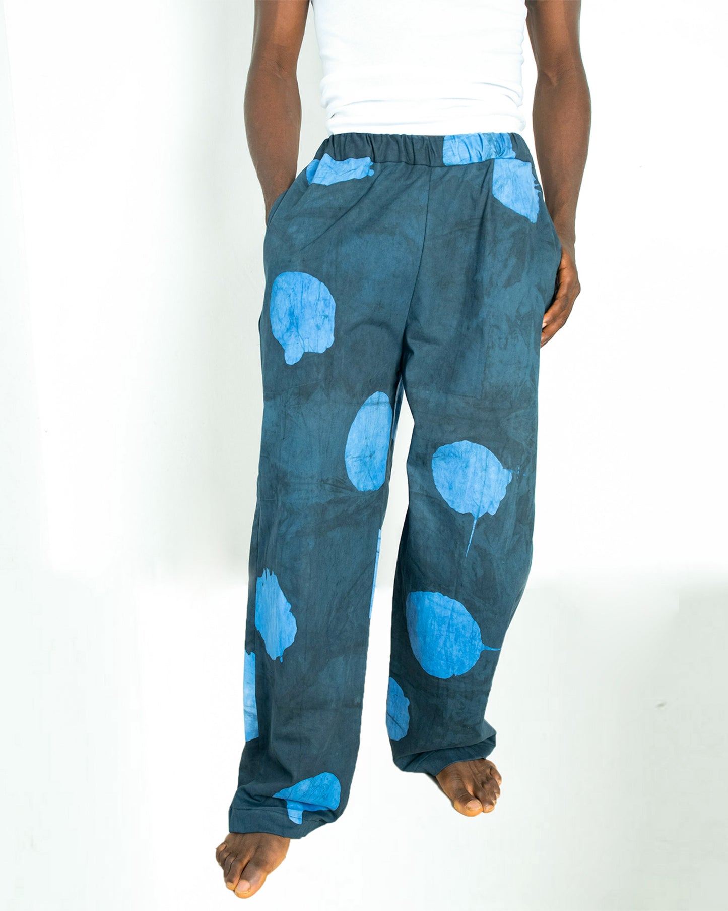 Blue Contrast Print - Men's Cotton Adire Trousers
