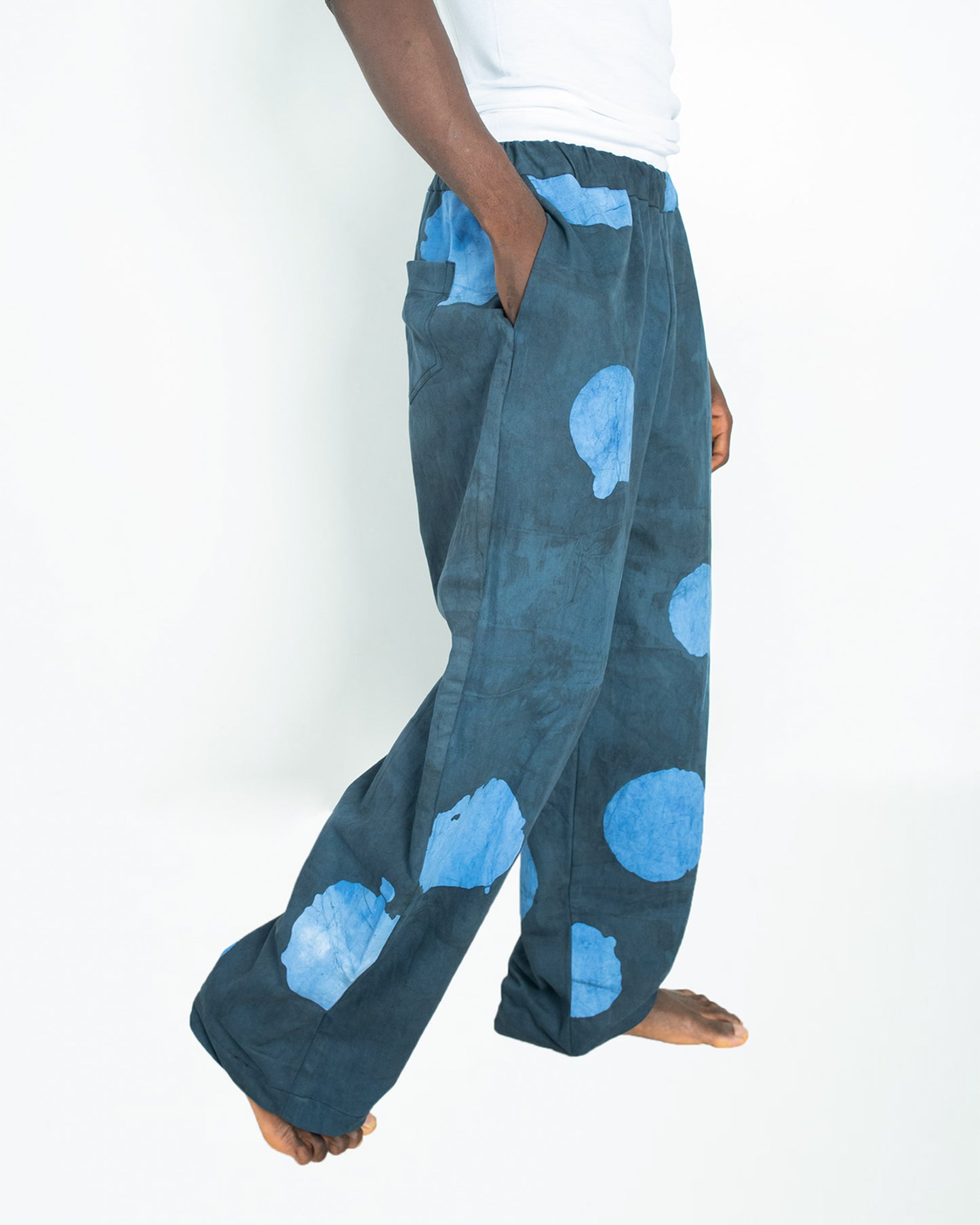 Blue Contrast Print - Men's Cotton Adire Trousers