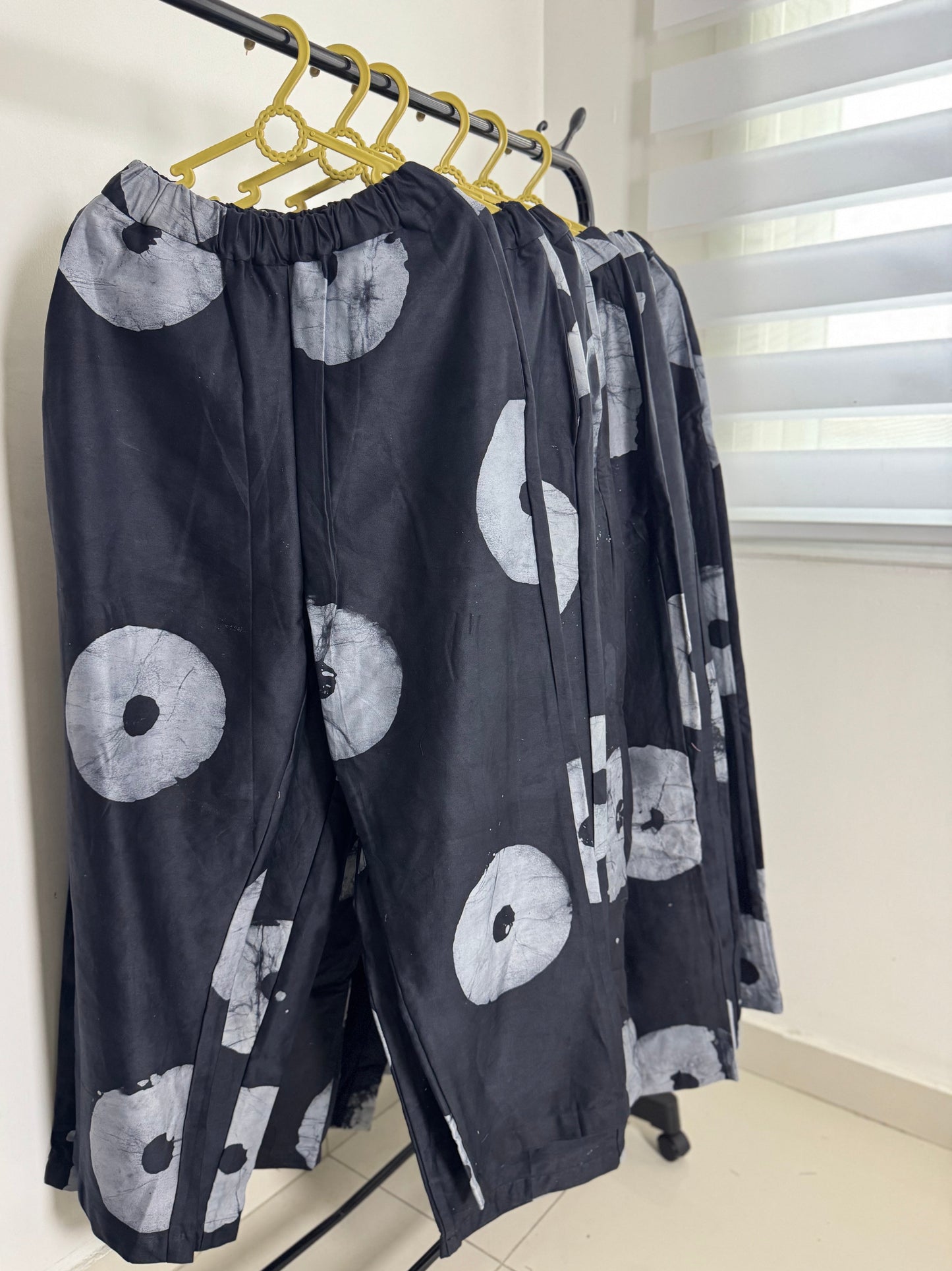 Grey & Black Contrast Print - Men's Cotton Adire Trousers