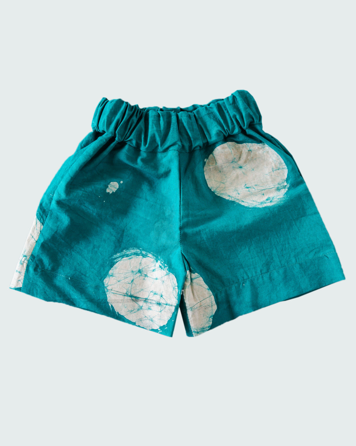 Green & White Contrast Print - Kids' Cotton Adire Shorts