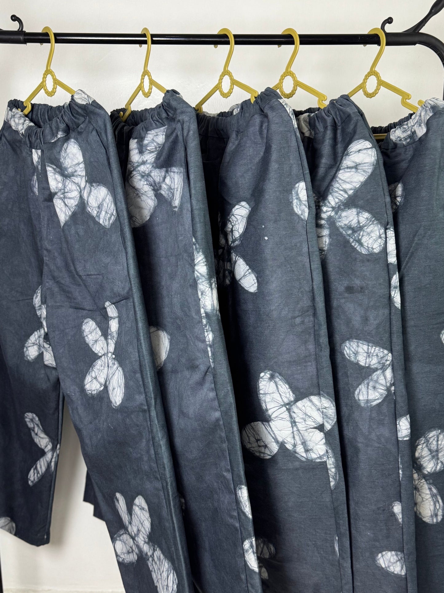 Grey Floral Print - Women's Soft Cotton Adire Trousers