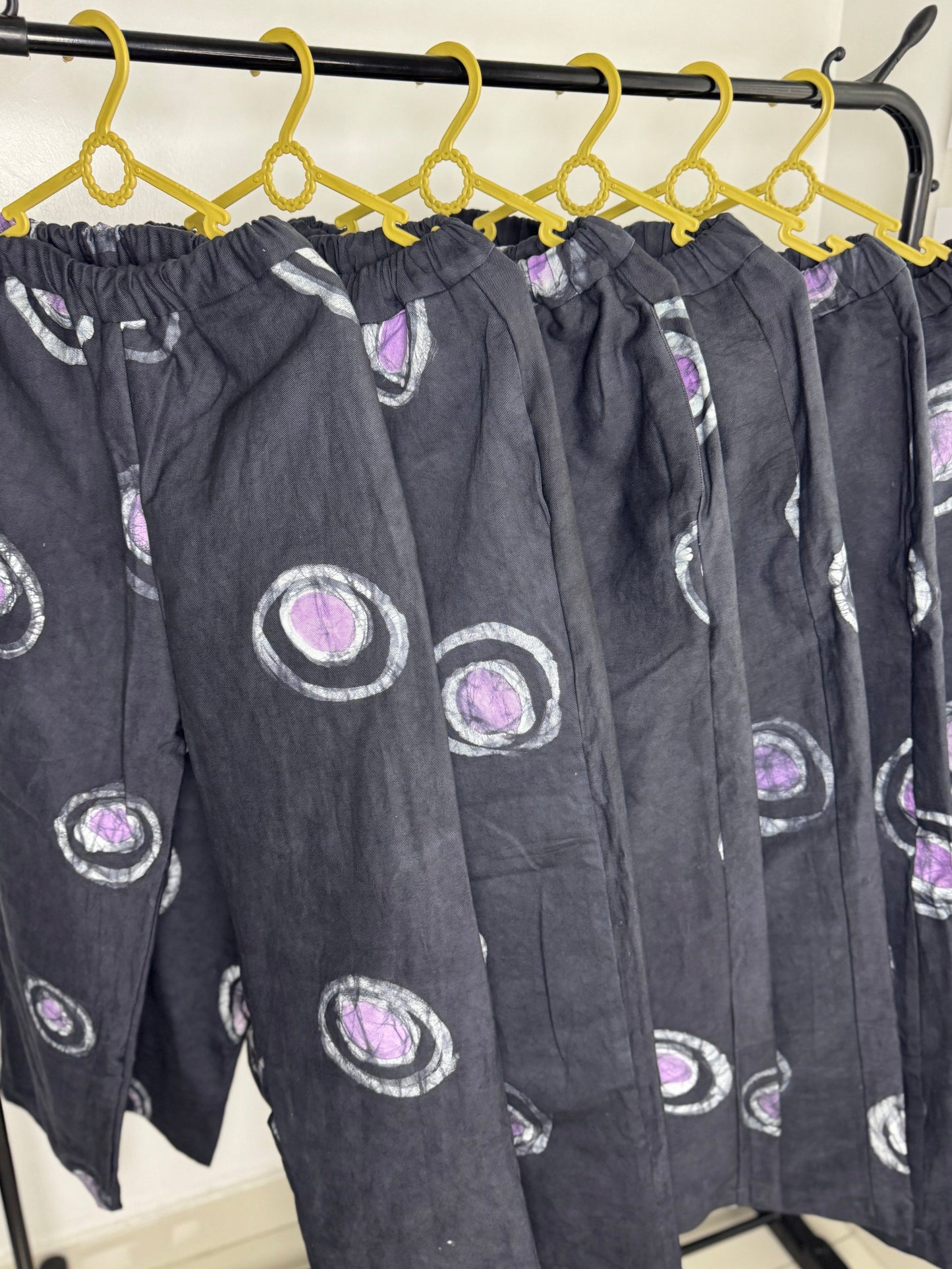 Black & Purple Contrast Print - Women's Cotton Adire Trousers