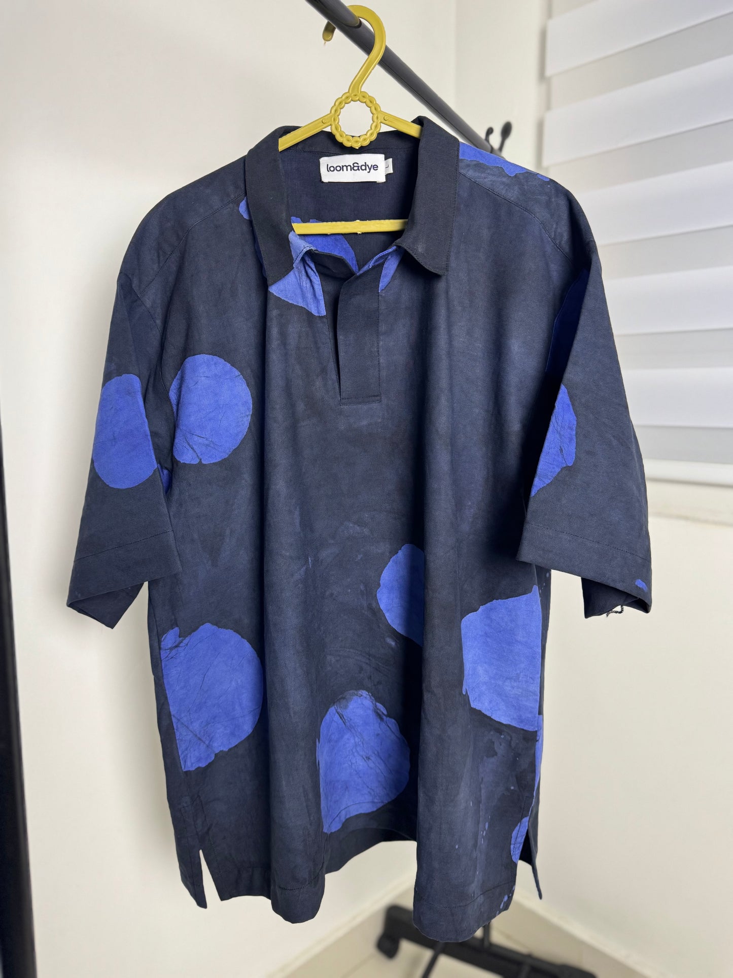 Blue & Black Contrast Print - Men's Cotton Adire Shirt