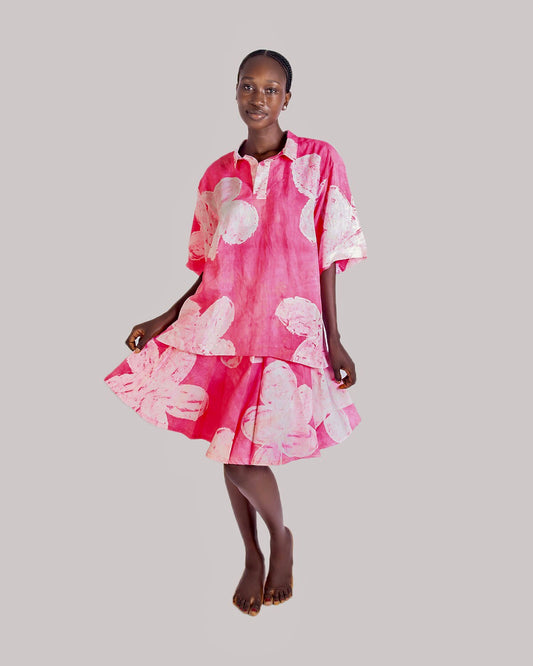Pink Floral Print - Women's Cotton Adire Skirt