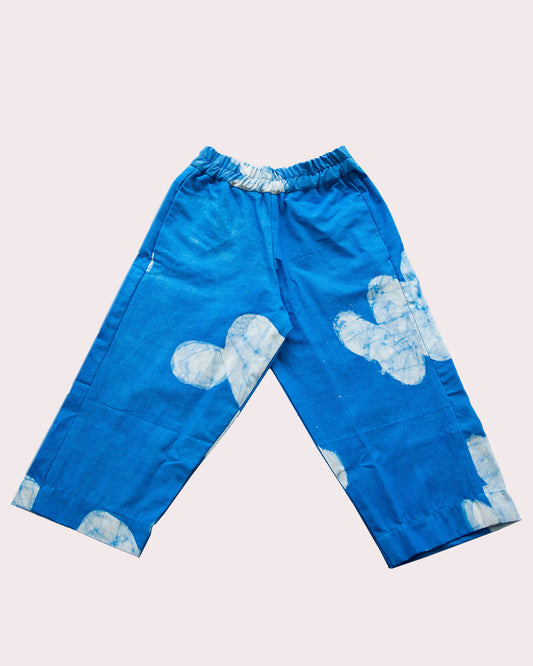 Blue Abstract Cloud Print - Kids’ Adire Balloon Trousers