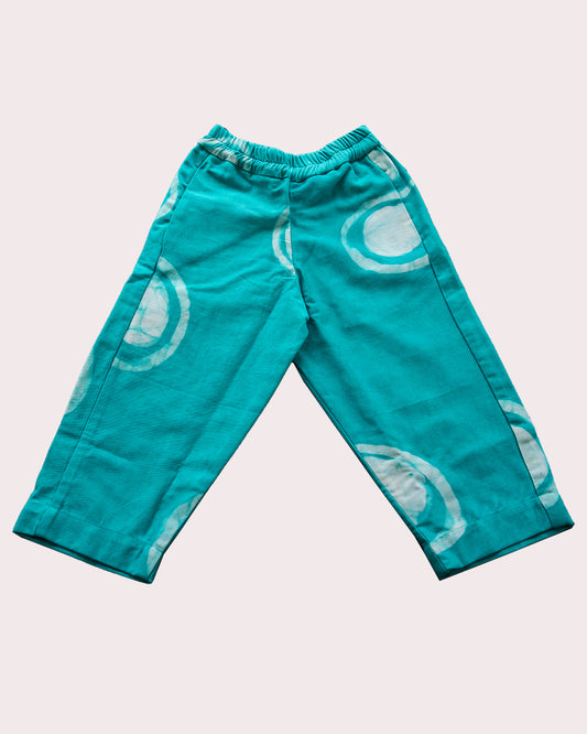 Teal Green Circle Print - Kids’ Adire Balloon Trousers