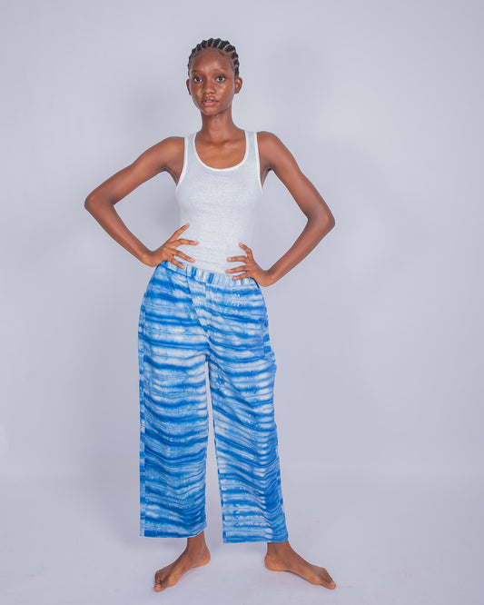 Blue Pleated Print - Women's Cotton Adire Trousers