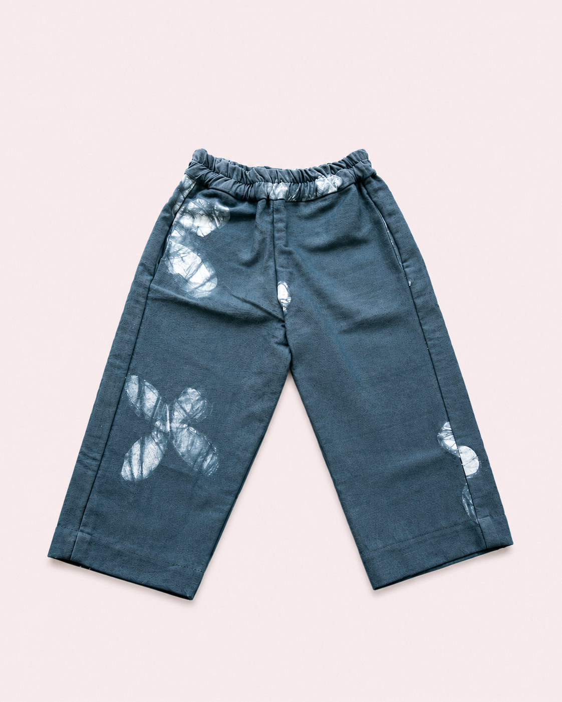 Grey Abstract Four Leaf Print - Kids’ Adire Balloon Trousers