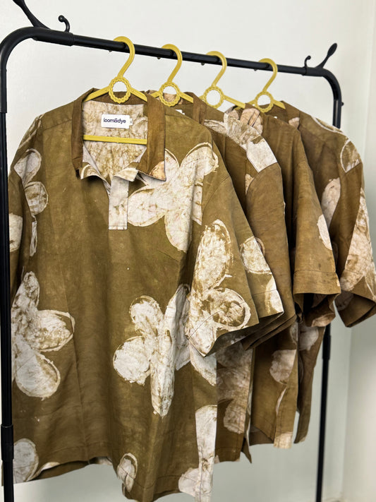 Brown Floral Print – Oversized Women’s Soft Cotton Adire Shirt