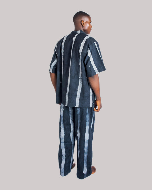 Black & Grey Vertical Print - Men's Cotton Adire Trousers