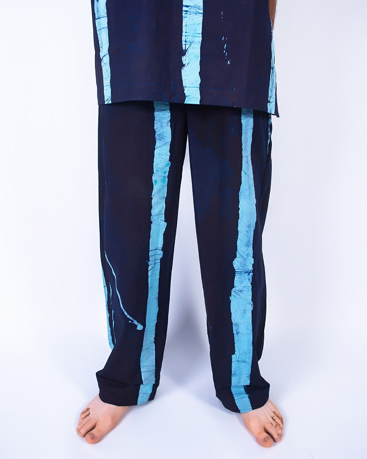 Navy & Sky Blue Vertical Print - Men's Cotton Adire Trousers