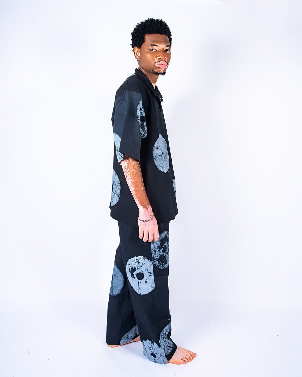 Grey & Black Contrast Print - Men's Cotton Adire Trousers