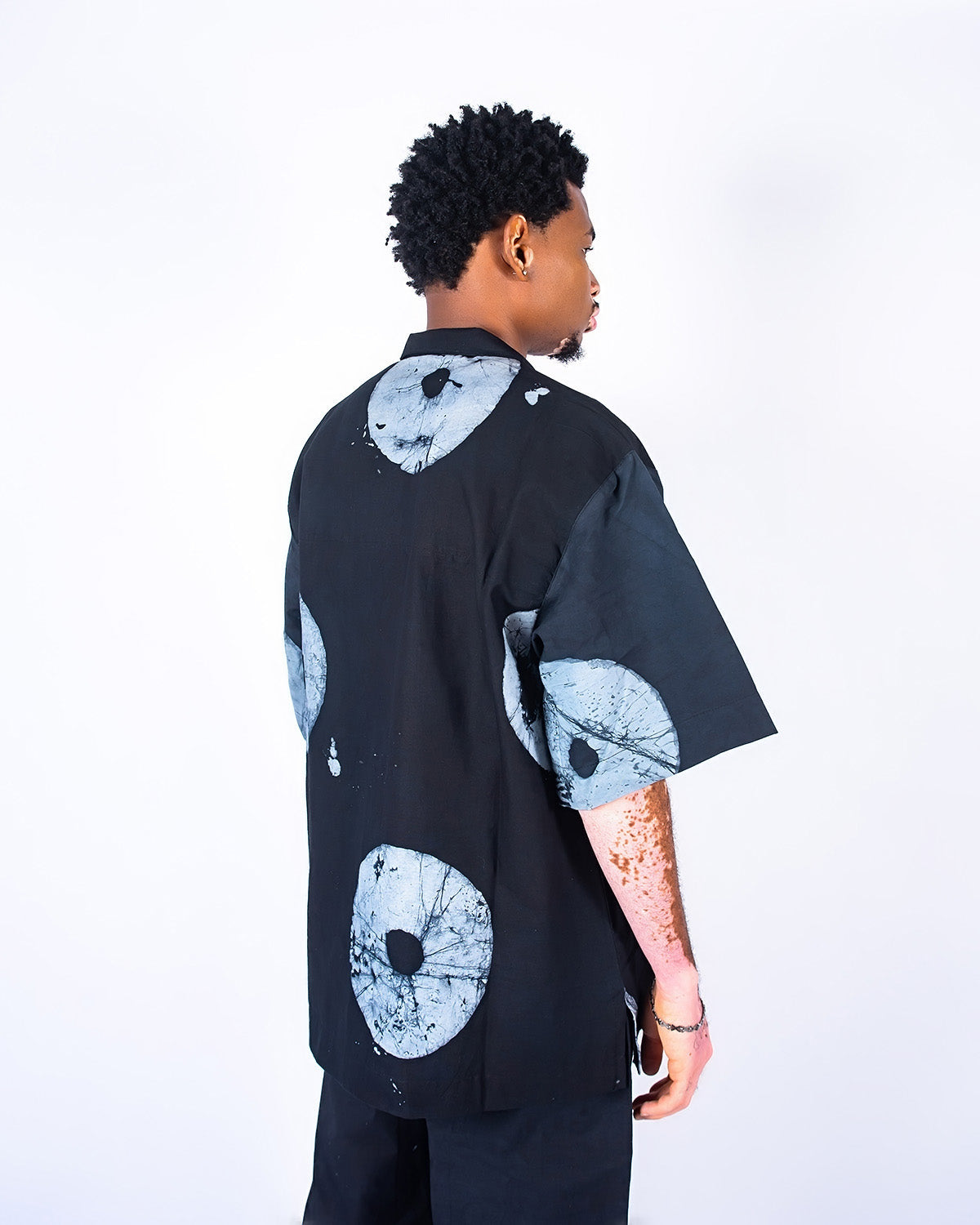 Grey & Black Contrast Print - Men's Cotton Adire Shirt