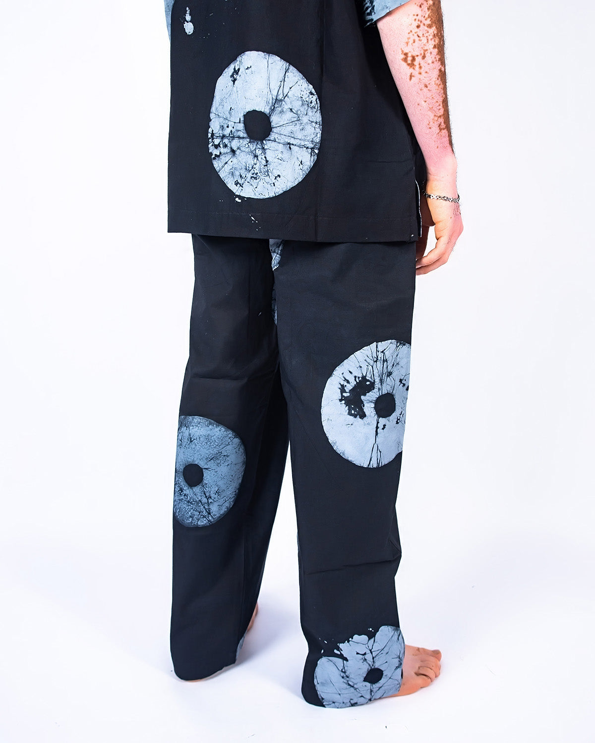 Grey & Black Contrast Print - Men's Cotton Adire Trousers