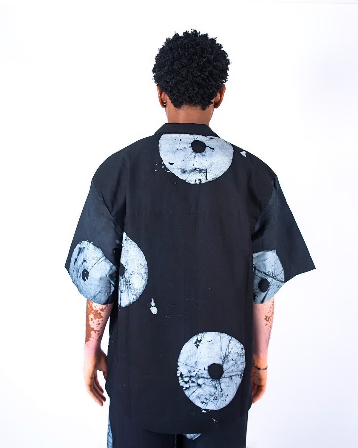 Grey & Black Contrast Print - Men's Cotton Adire Shirt