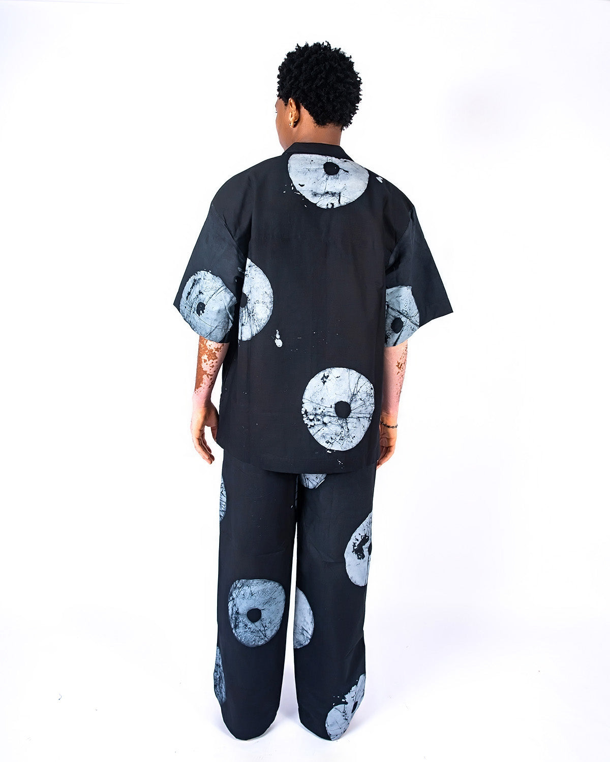Grey & Black Contrast Print - Men's Cotton Adire Trousers