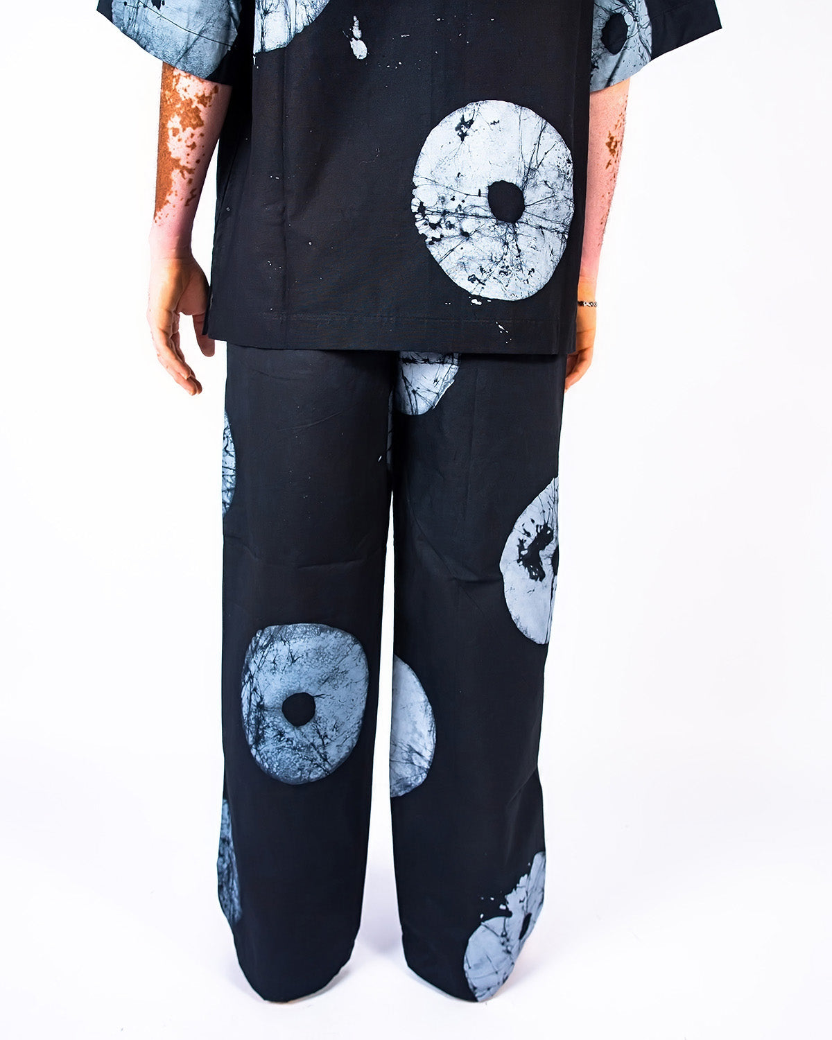 Grey & Black Contrast Print - Men's Cotton Adire Trousers