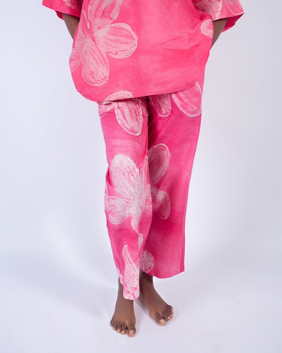 Pink Floral Print - Women's Cotton Adire Trousers