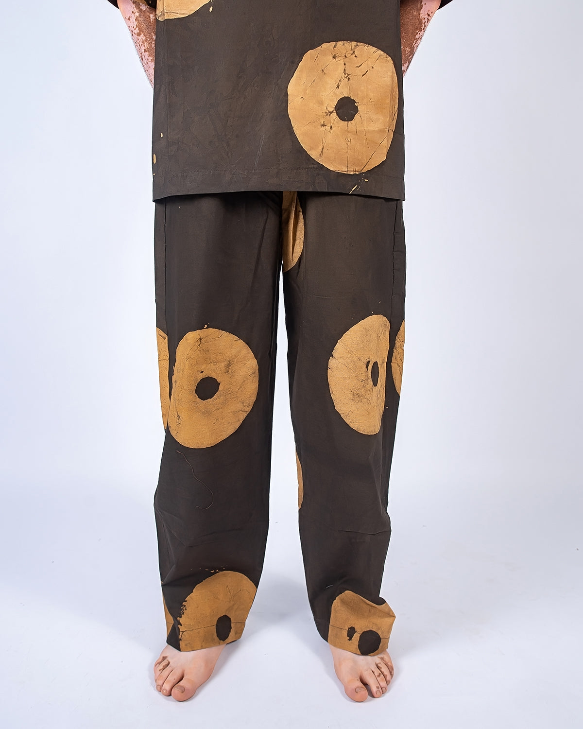 Sand & Deep Brown Contrast Print - Men's Cotton Adire Trousers