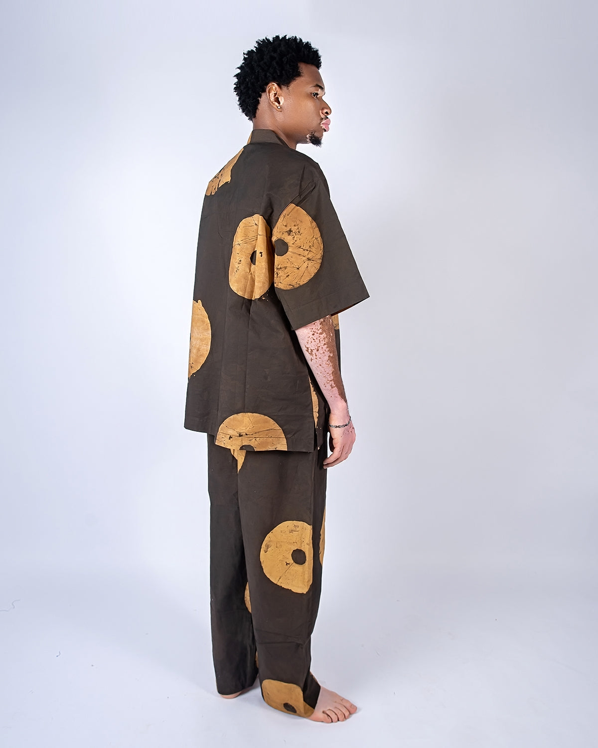 Sand & Deep Brown Contrast Print - Men's Cotton Adire Trousers