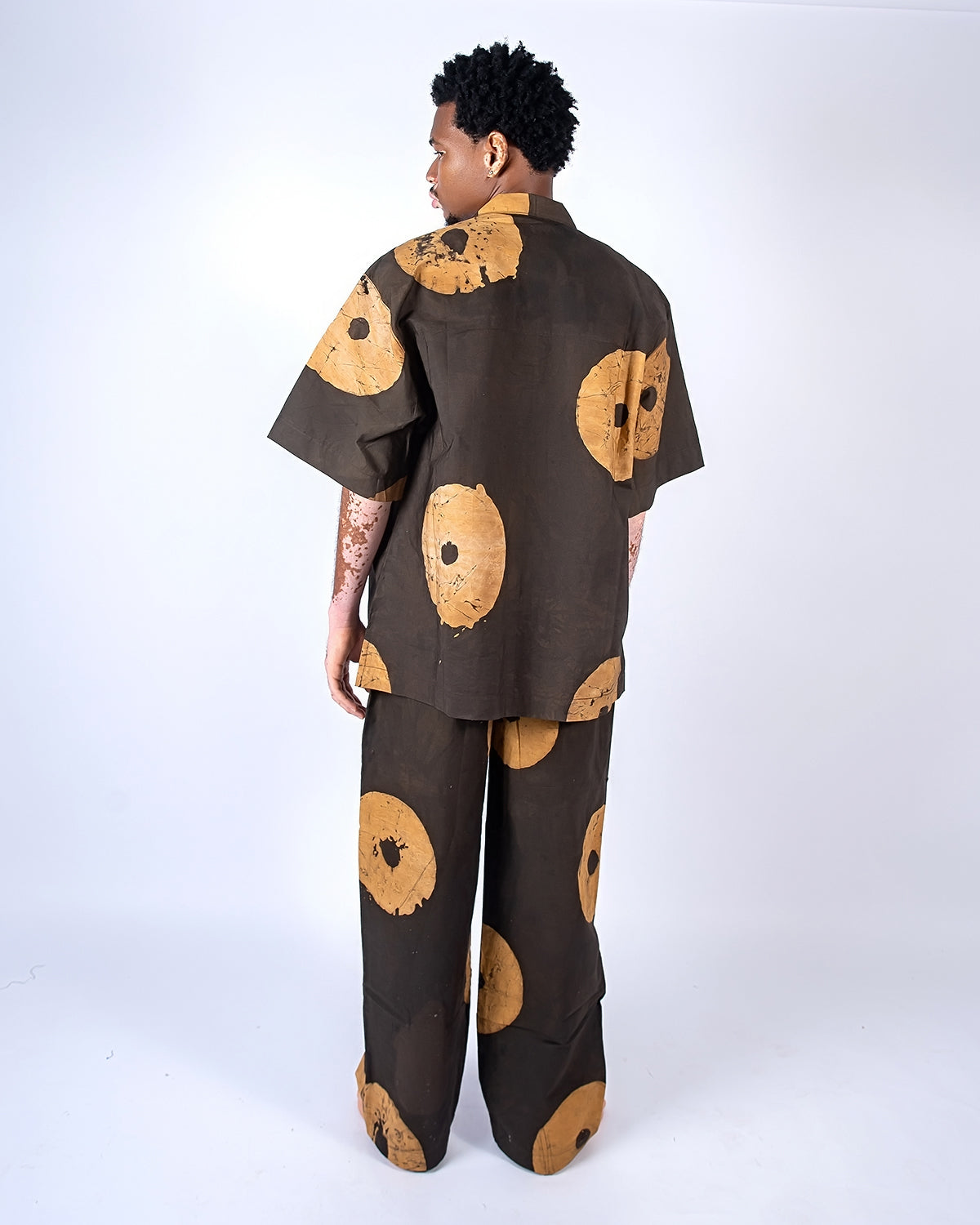 Sand & Deep Brown Contrast Print - Men's Cotton Adire Trousers